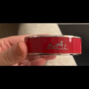 Hermès Red Enamel Wide Caleche Bracelet